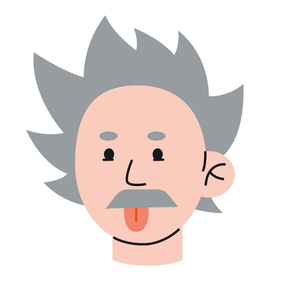 Einstein, cute funny portrait of scientist, physics lessons concept. illustration isolated on white background, hand drawn, flat design vector