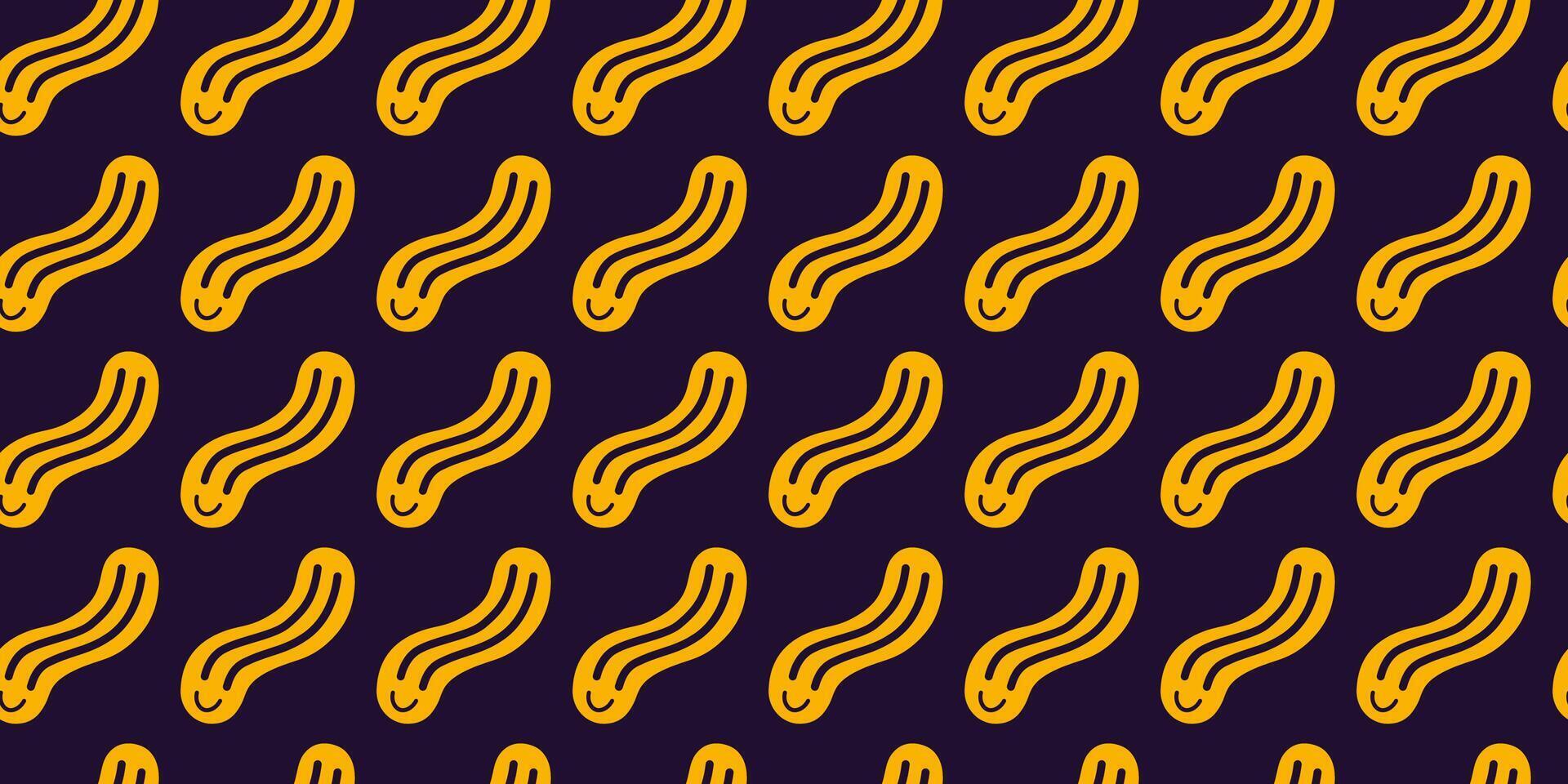 Seamless pattern with Distorted wavy smiley, melt yellow smile stretched into a wave, cartoon style. Trendy modern illustration on a dark background vector