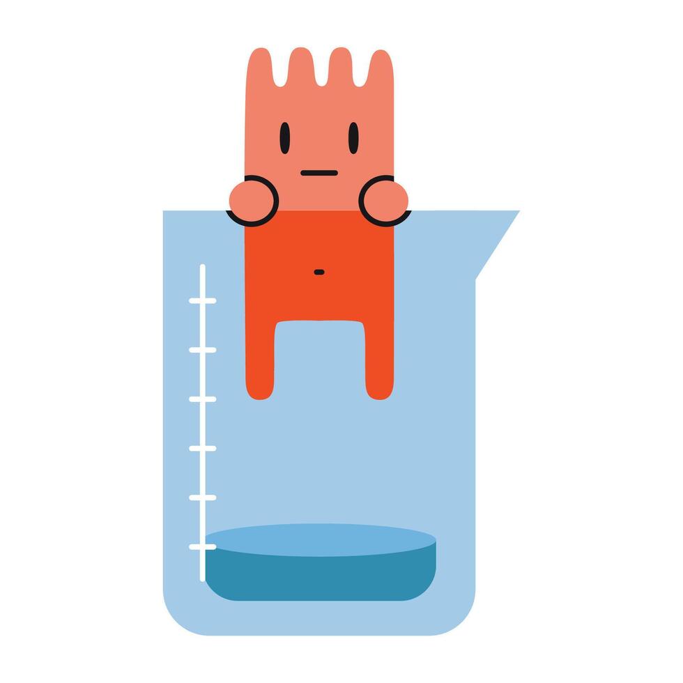Cute character in a measuring cup. Chemistry lessons at school. Scientific experiment and research. illustration isolated on white, hand drawn, flat design vector