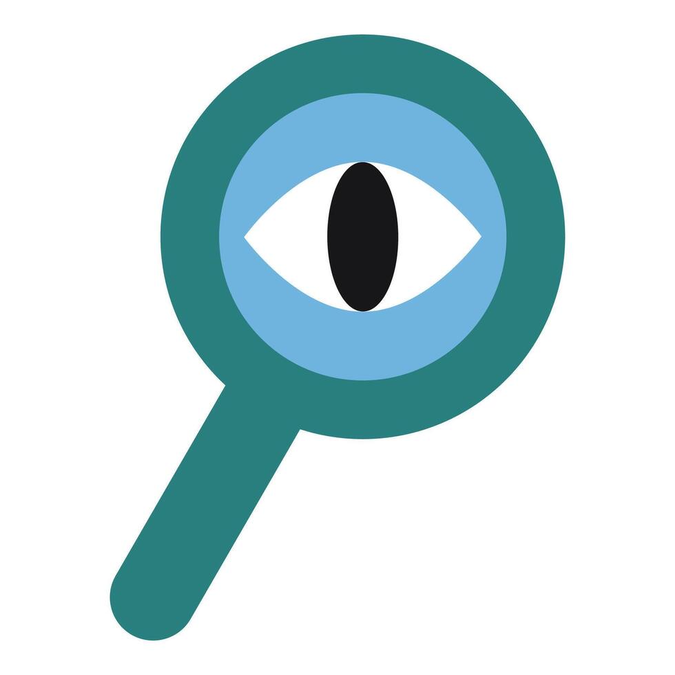Magnifying glass and eye, search and exploration concept, cartoon style. Modern illustration isolated on white background, hand drawn, flat design vector
