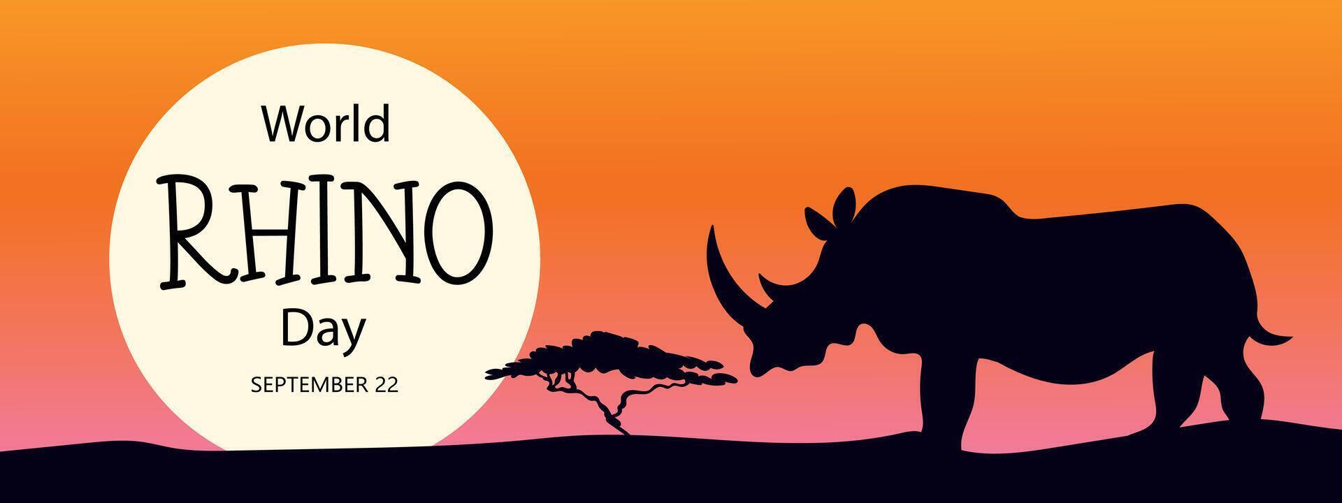 World Rhino Day illustration. 22 September. Poster, banner, postcard, card, print for lovers and defenders of rhinos. vector