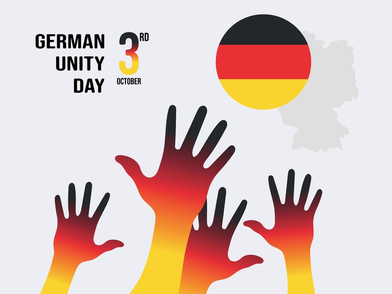Greeting card for German Unity Day with silhouette of hands and congratulatory text. October 3. Germany map country silhouette drawing template for your design. vector