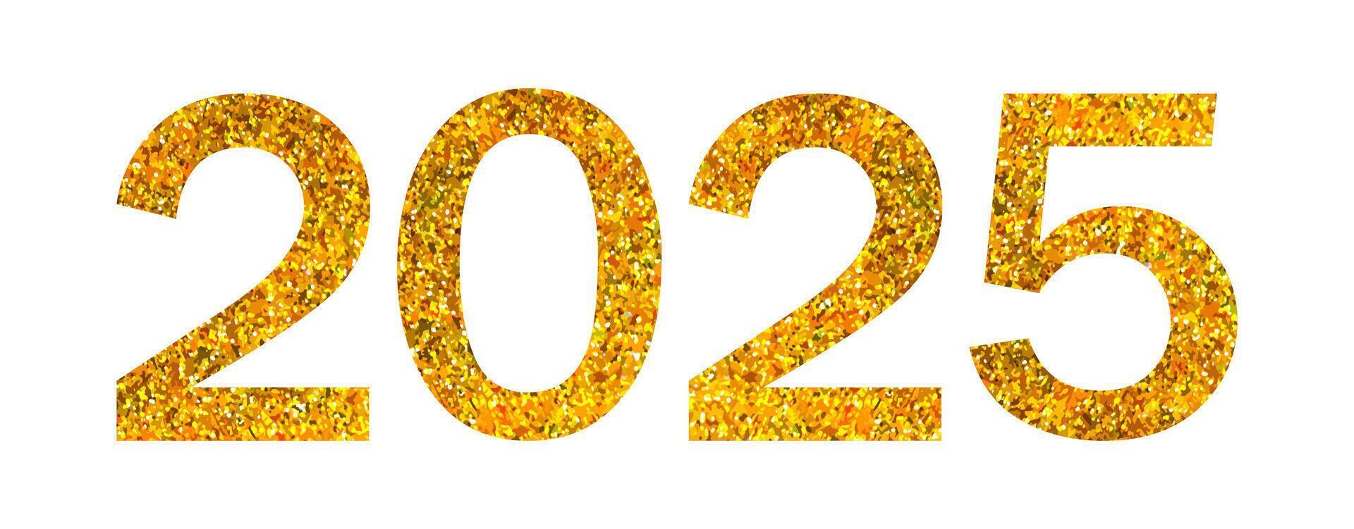 2025 New Year gold glitter numbers. Shiny golden sticker, clip art for holiday decorations, festive cards, posters, banners. illustration isolated on transparent background vector