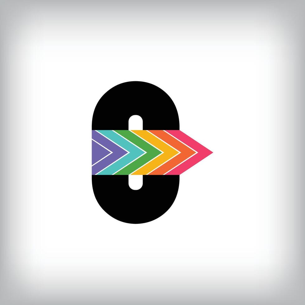 Unique colored arrow sign letter 0. Creative promotion, target and growth stage logo template. vector