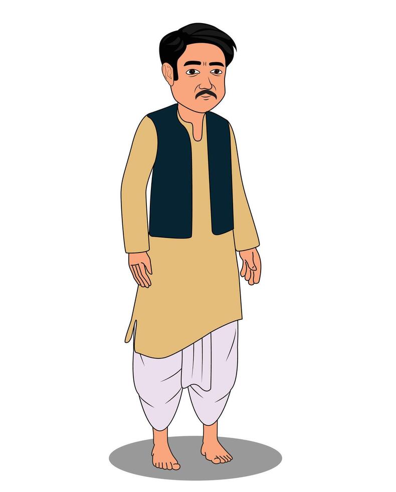 Indian village man catoon character design vector