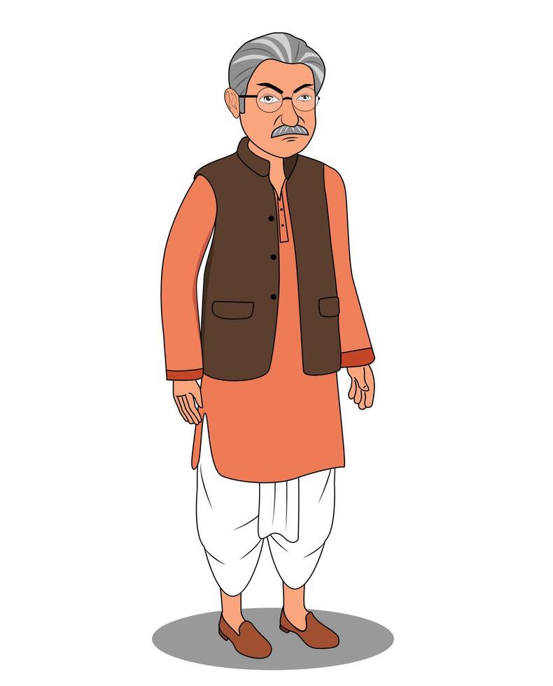 Indian village rich man catoon character design vector