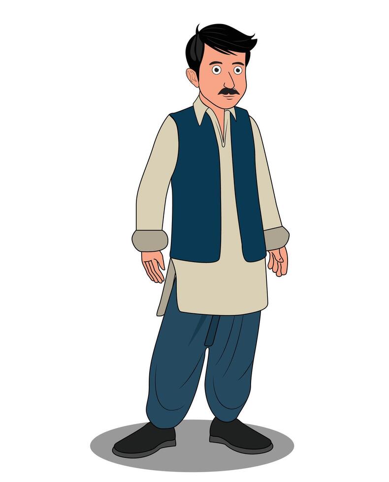 Indian village rich man catoon character design vector