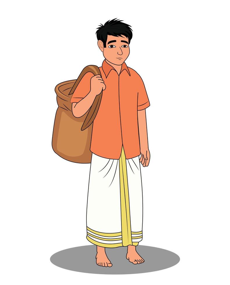 Indian village man catoon character design for 2d animation vector