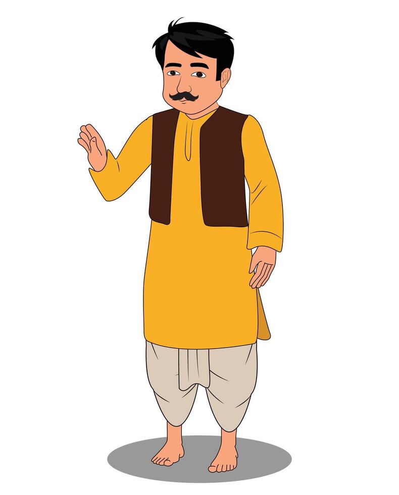 Indian village rich man catoon character design vector