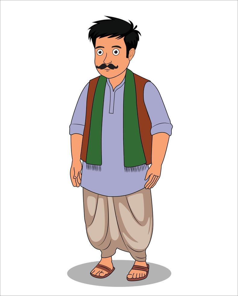 Indian village man catoon character design vector