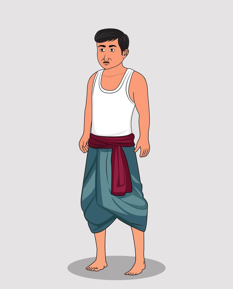 Indian village poor man catoon character design for 2d animation vector