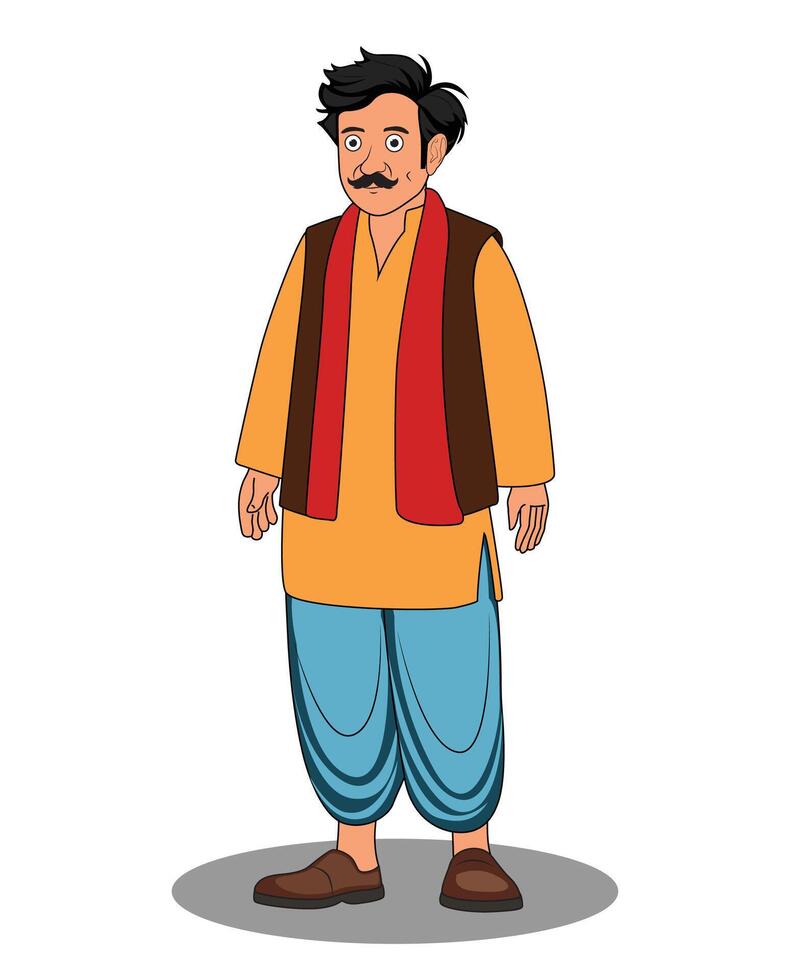 Indian village man catoon character design vector