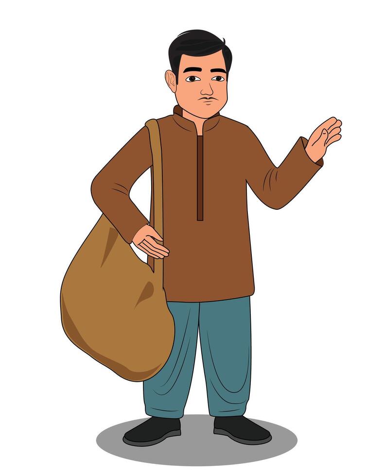 Indian village man catoon character design for 2d animation vector