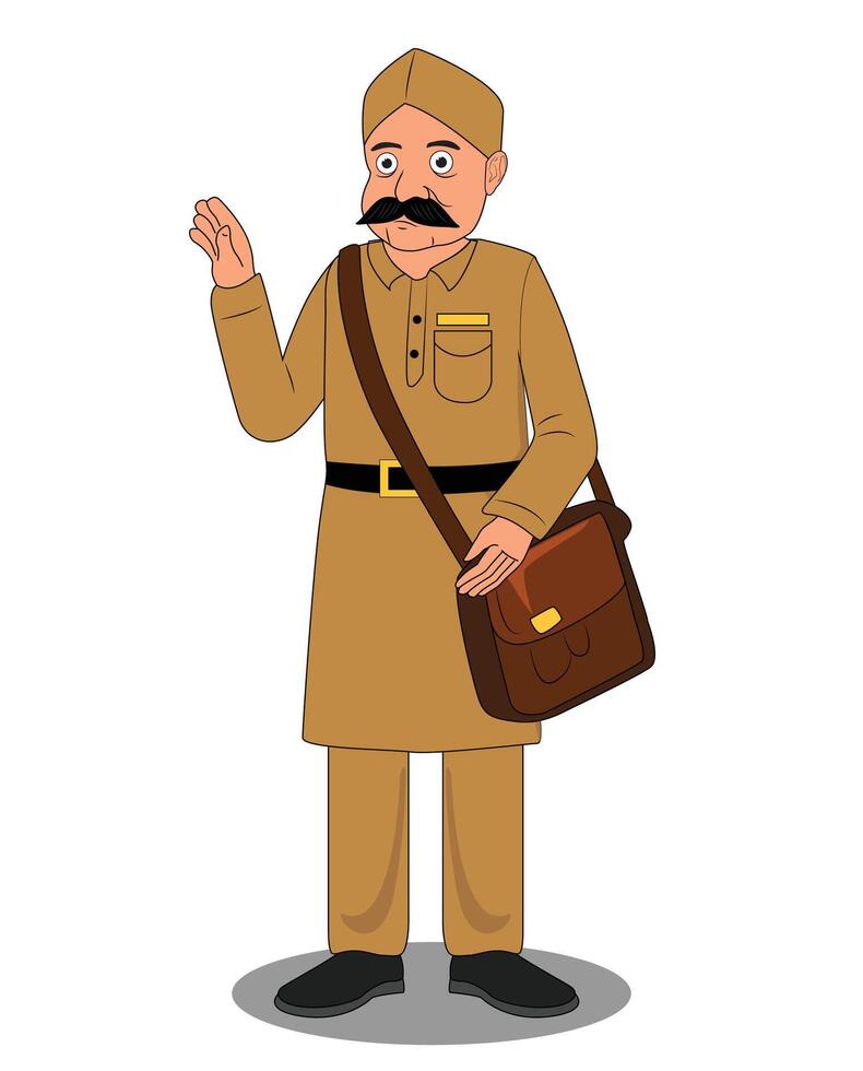 Indian village postman cartoon character design vector