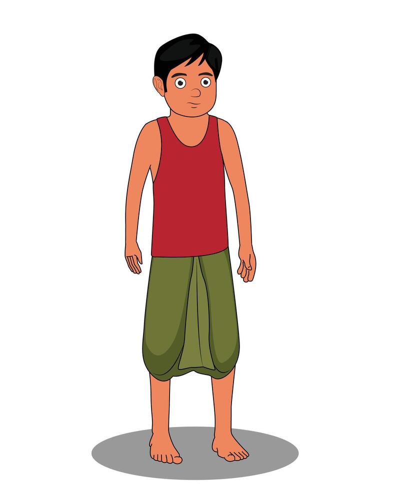 Indian village poor little boy catoon character design for 2d animation vector