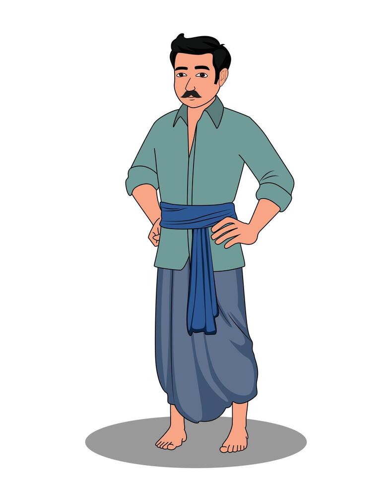Indian village man catoon character design for 2d animation vector