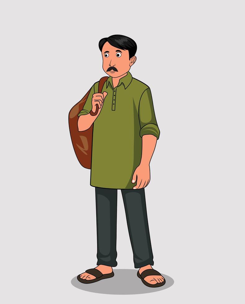 Indian village man catoon character design for 2d animation vector
