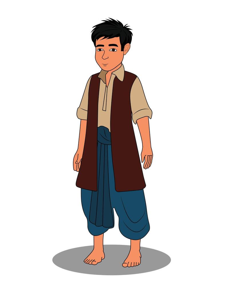 Indian village boy catoon character design for 2d animation vector
