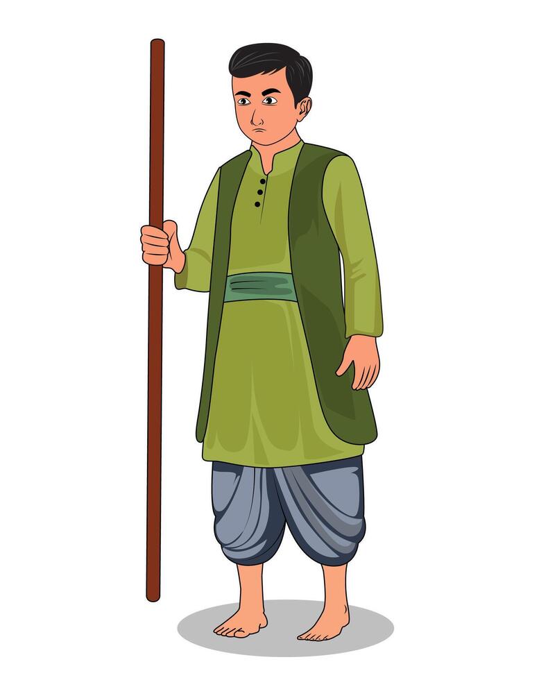 Indian village man catoon character design for 2d animation vector