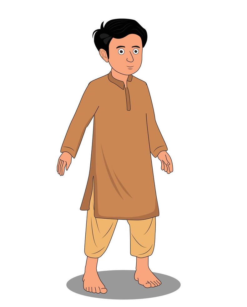 Indian village boy catoon character design for 2d animation vector