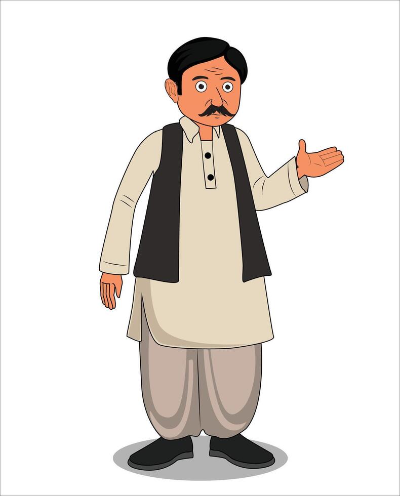Indian village rich man catoon character design vector