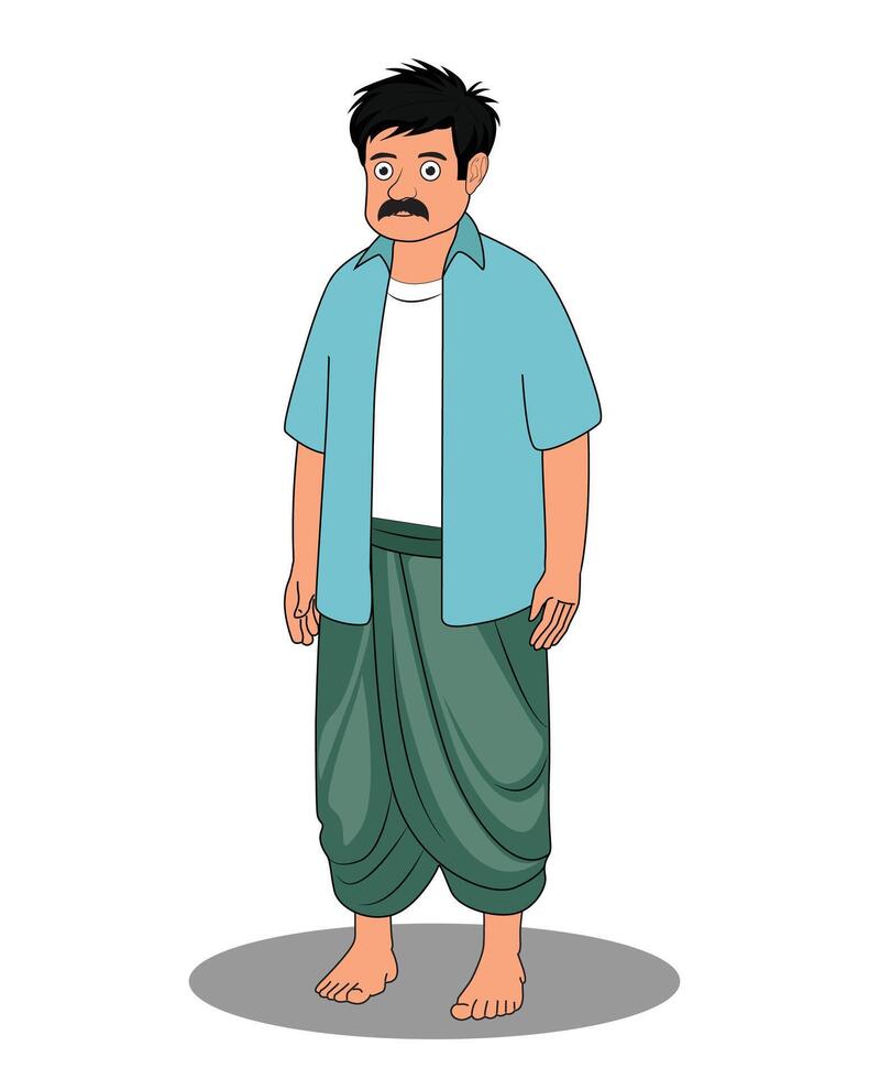 Indian village man catoon character design vector