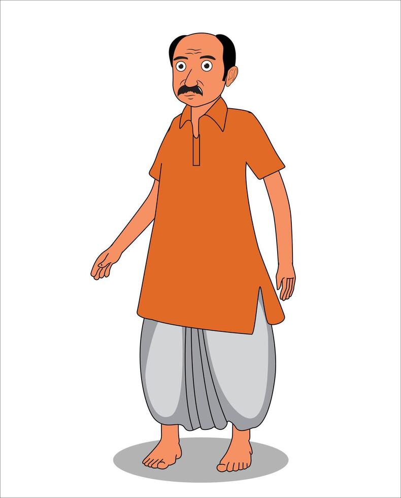 Indian village man catoon character design vector