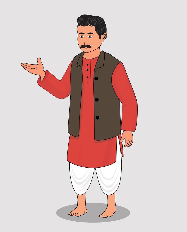 Indian village man catoon character design for 2d animation vector