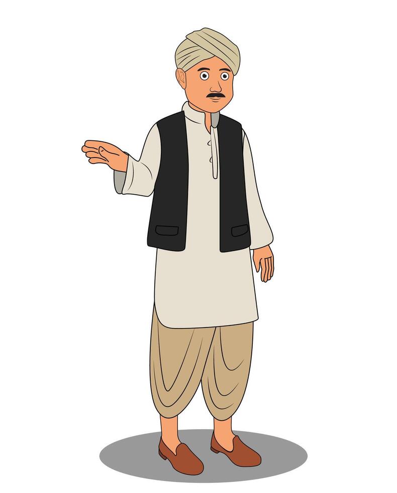 Indian village rich man catoon character design vector
