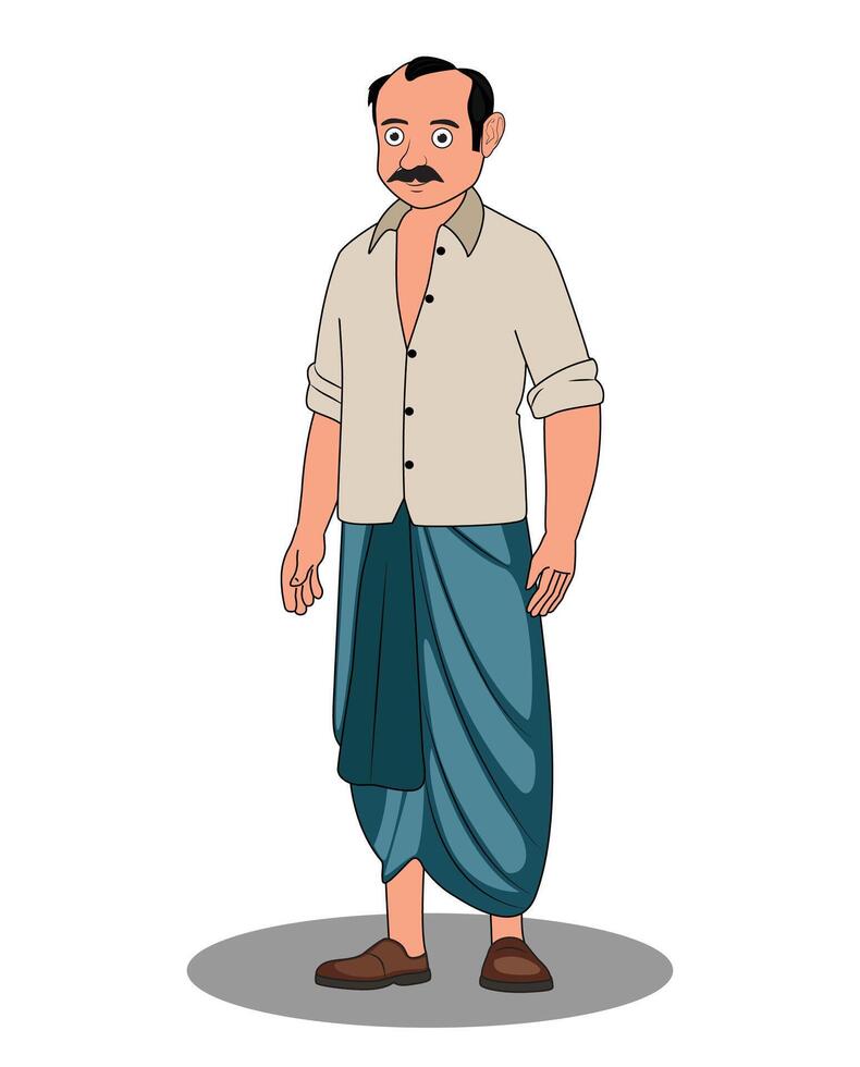 Indian village man catoon character design vector