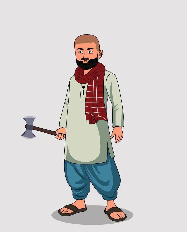 Indian village bad man catoon character design for 2d animation vector