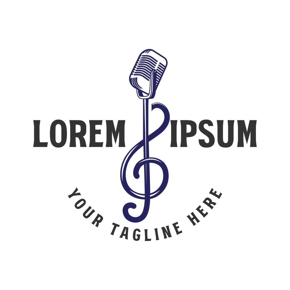 Music Notes Treble Clef and Microphone Mic Icon for Podcast Radio Broadcast for Entertainment Comedian or Sing Logo design vector