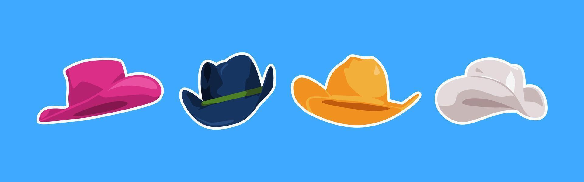 Collection of cowboy hat with flat style. Isolated on blue background. Graphic illustration. vector