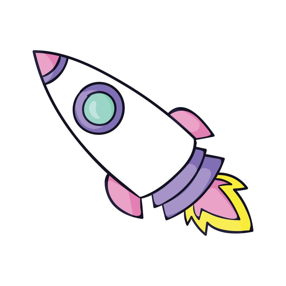 Rocket Flying In Space Cartoon Icon Illustration vector