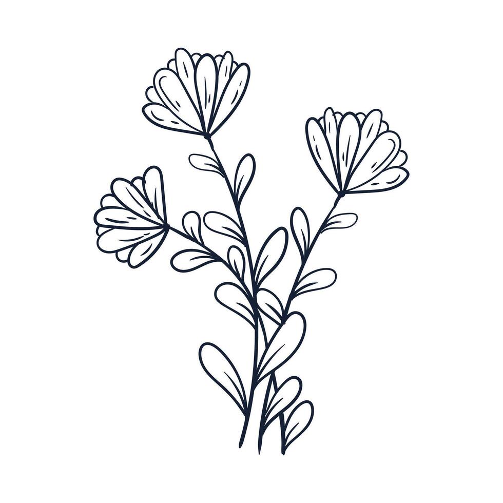 Hand drawn simple flower outline vector