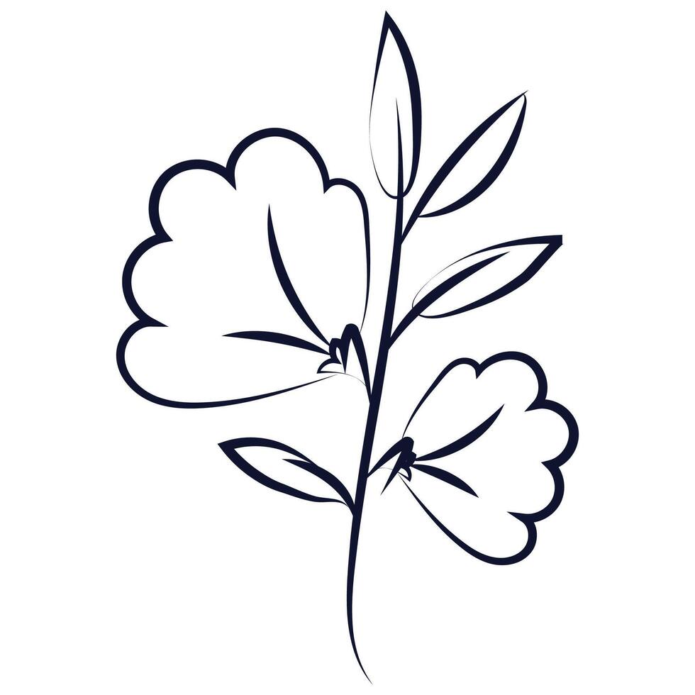 Hand drawn flower and leaves isolated illustration on a white background vector