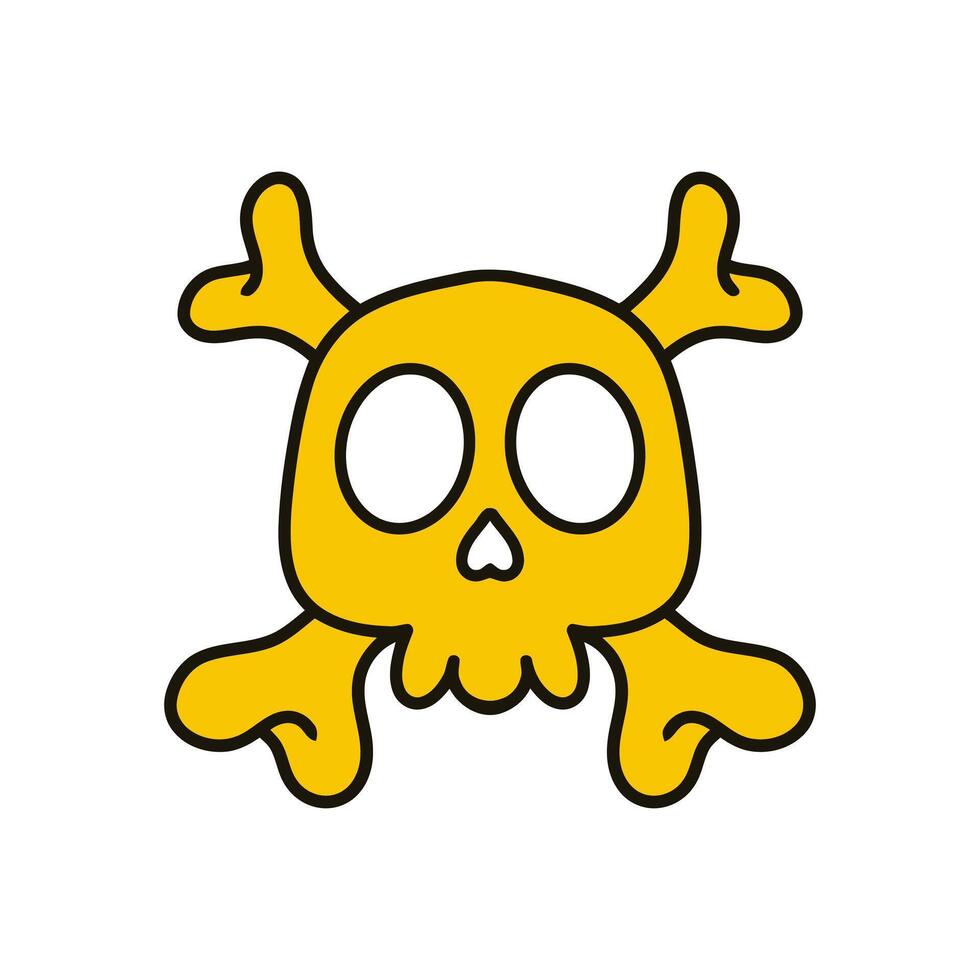 yellow skull cartoon. skull and bones icon, crossbones isolated on white background. simple and modern design vector