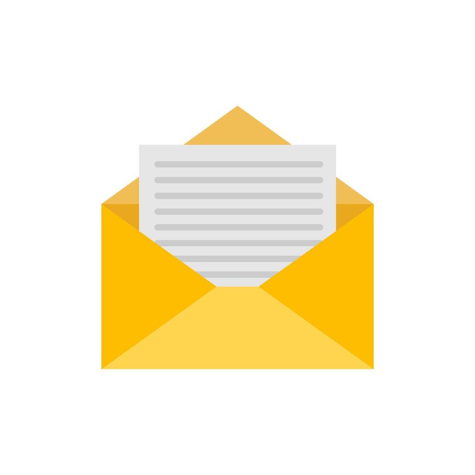 paper envelope message inbox with correspondence text document flat cartoon illustration vector