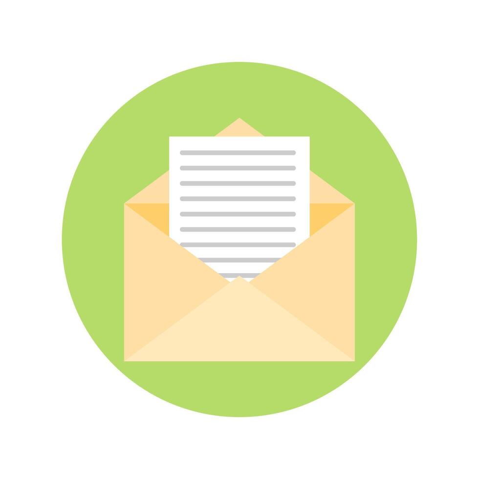 Open envelope with a document. Newsletter and Email Subscribe Icon Flat Design. vector