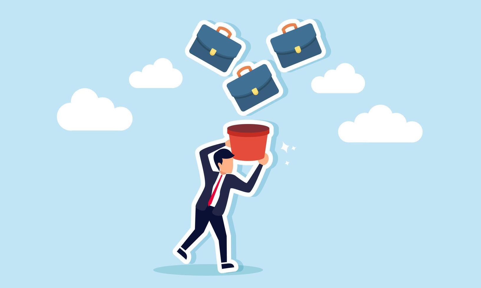 Competing for jobs, applying to multiple positions and companies to boost chances of getting hired concept of A businessman catching falling briefcases as if he were a job seeker vector