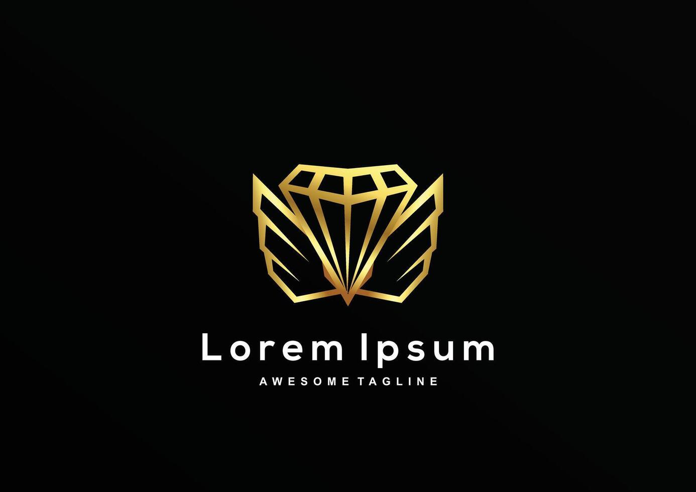 Luxury Diamond wings line with gold color logo template vector
