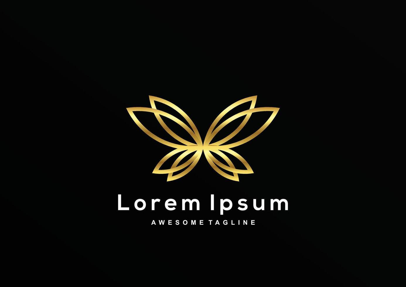 Luxury Butterfly line with gold color logo template vector