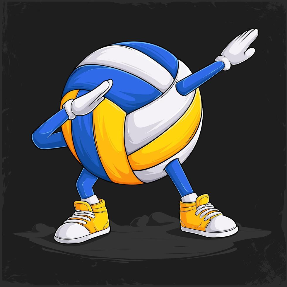 Hand drawn funny Dabbing Volleyball ball with hands and legs doing dab dance gesture pose isolated vector