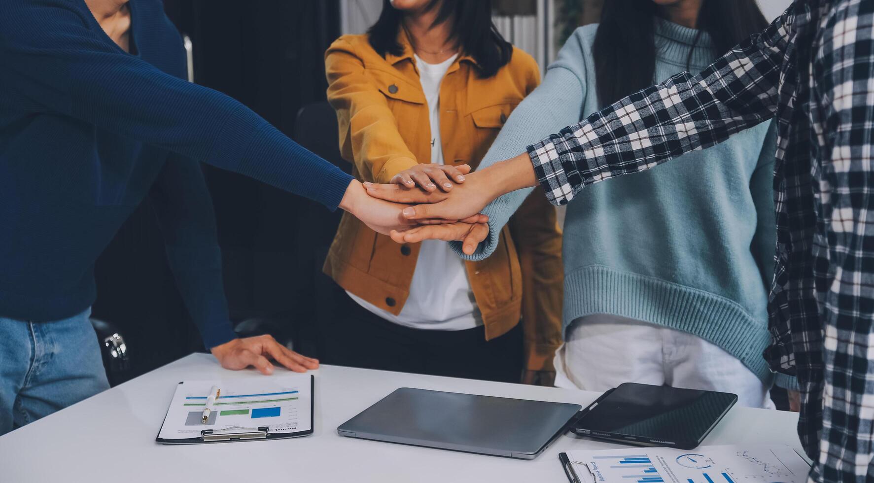 portrait of Business people shaking hands, finishing up a meeting photo