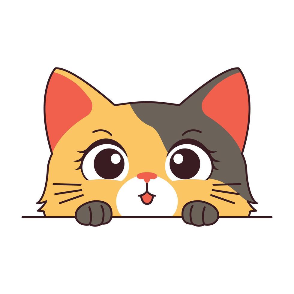 Cute Curious Cat Kitten Cartoon Character Hiding while Peeking vector