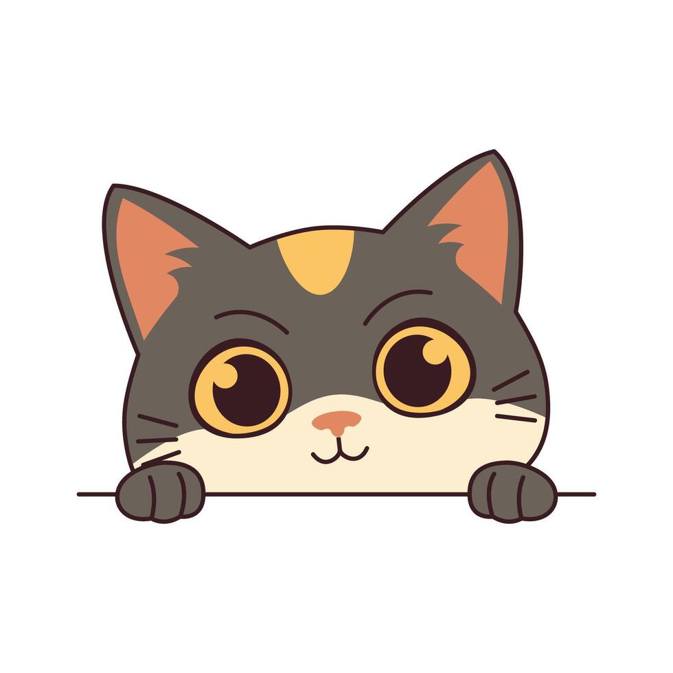 Cute Curious Grey Cat Kitten Hiding while Peeking vector