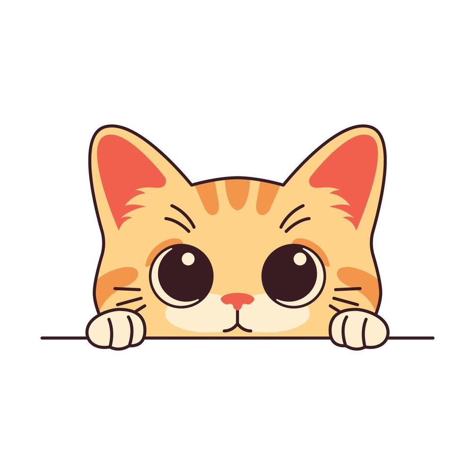 Cute Curious Orange Cat Kitten Hiding while Peeking with Angry Expression vector