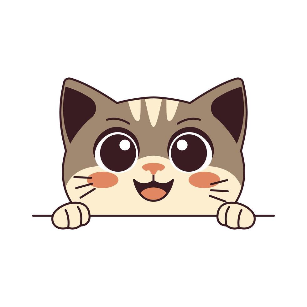 Cute Curious Grey Cat Kitten Hiding while Peeking with Happy Expression vector