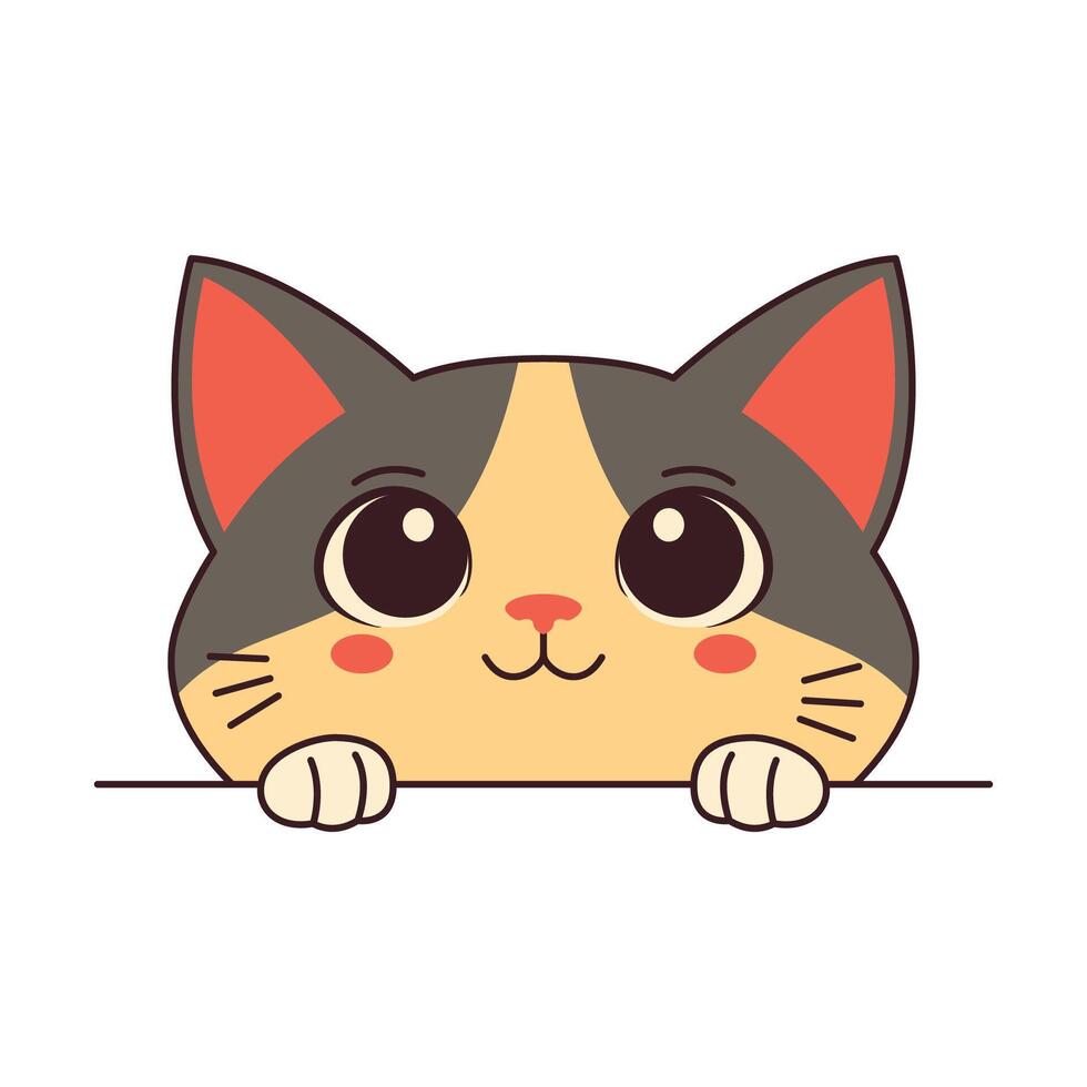 Cute Curious Grey Cat Kitten Hiding while Peeking with Smile Expression vector