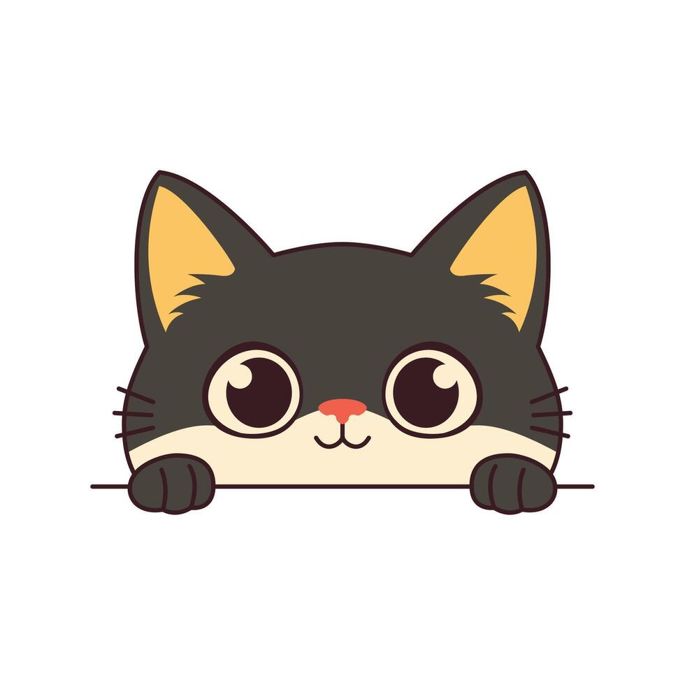 Cute Curious Grey Cat Kitten Character Hiding while Peeking vector